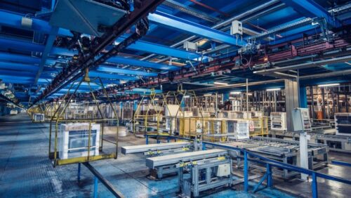 Inside a manufacturing building