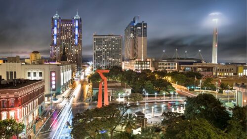 The downtown San Antonio skyline at night